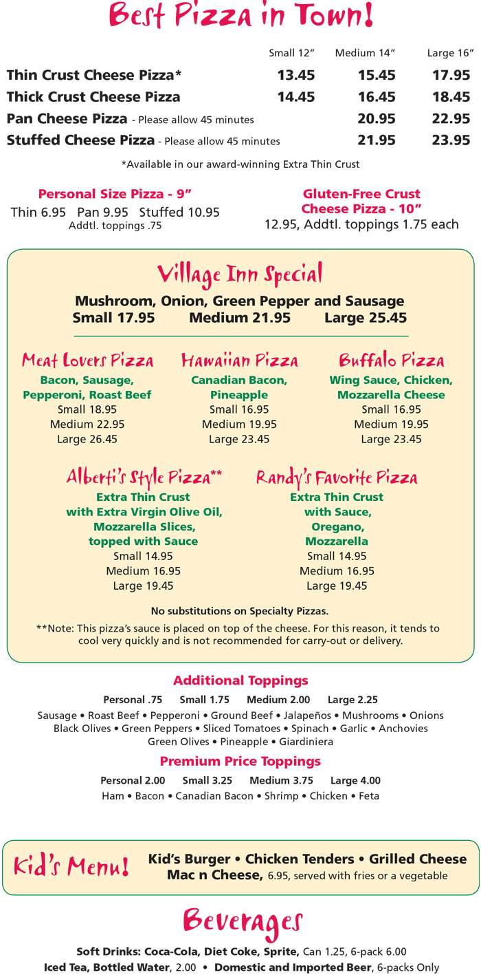 Village Inn Menu | Village Inn Pizzeria